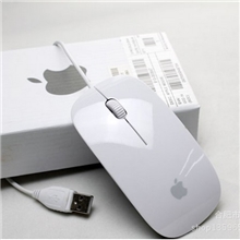 厂家直销苹果有线鼠标USB鼠标超薄可爱型黑白粉蓝4色蓝光