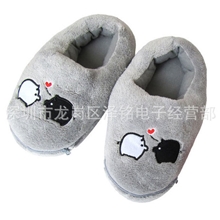 USB情侣猪暖脚鞋USB黑白猪保暖鞋USB暖脚宝USB保暖鞋