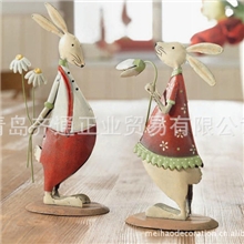 出口田园乡村风格红色兔子情侣套装摆件套装结婚新年礼物