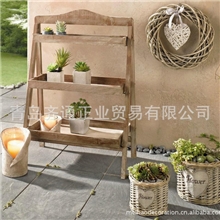 法式乡村风格实木三层花架置物架zakka家庭店铺装饰