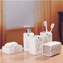 优美家精品镶钻陶瓷卫浴五件套/浴室用品套件景德镇陶瓷