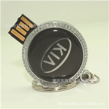 金属U盘匙扣镶钻U盘圆型黑胶体U盘金属丝印滴胶U盘创意优盘