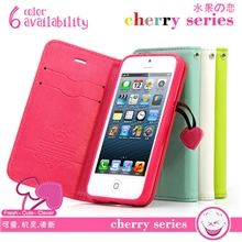 热卖iphone5s樱桃手机套iphone4s左右开插卡保护套苹果手机保护套