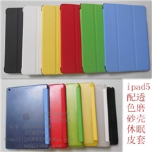 ipadairipad5配磨砂透色壳三折连休休眠电压皮套工厂现货