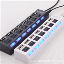 批发+零售USB排插式HUB7口带开关带蓝光HUBHUB转换器7开关7口