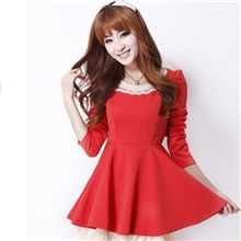 2012秋冬新品新款韩版女装蕾丝泡泡袖修身连衣裙批发