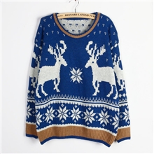 2013秋冬新品韩版宽松复古小鹿套头毛衣韩版宽松毛衣女针织衫外套