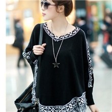 秋冬新装潮搭民族风V领流苏蝙蝠衫斗篷披肩女士针织衫毛衣罩衫