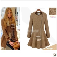 2013秋冬新款爆款欧美明星款名媛气质圆领斜拉链修身呢大衣外套