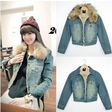 2013新款牛仔棉服羊羔绒内里棉衣可拆卸真毛领牛仔衣