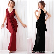 长礼服批发立体花苞垂坠线条大蝴蝶结绑带双V晚宴服礼服裙