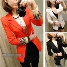 [62T]2012新款豹纹翻边单扣修身垫肩小西装女装实体批发免费代理