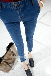 A305复古韩国风高腰紧身牛仔小脚裤高腰牛仔裤女装实体批发