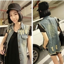 0538日本街头率性磨破怀旧造型长款牛仔马甲免费淘宝代理数据包