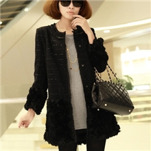 2013冬季新款外单高档女装拼接立体花亮丝呢外套大衣