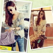 秋装日系呛口小辣椒7月18日泡泡袖小碎花梦幻蕾丝雪纺衫