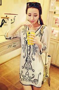 一件代发免费代销箐箐秀钉珠刺绣钉珠雪纺连衣裙