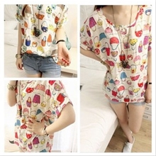 库存清仓女装新款外贸批发代理印花大码T恤打底宽松短袖雪纺衫