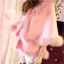 日系甜美公主粉嫩系鸵鸟毛双层斗篷外套B3188