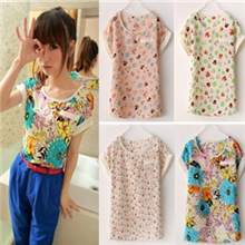 女装批发免费代理一件代发雪纺衫愤怒的小鸟卡通印花宽松雪纺T恤