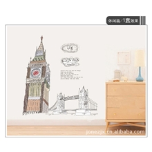 伦敦钟楼第三代可移胶墙贴纸厂家直销pvc透明膜AY859