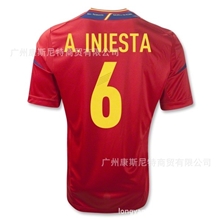 最新欧洲杯西班牙主/客场原版号球星6号伊涅斯塔斯环保胶片