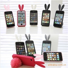 韩国RabitoiPhone4苹果手机立体兔子耳朵毛球尾巴硅胶套/外壳