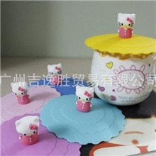 批发全身KT猫硅胶杯盖卡通硅胶杯盖万能防漏杯盖魔术盖硅胶盖