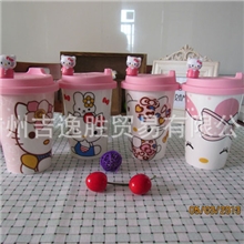 厂家批发陶瓷杯动物头杯盖大容量水杯早餐杯KT猫杯子礼品杯套