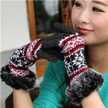 现货批发爆款热销韩国原单长款雪花带毛口触摸屏针织羊毛手套