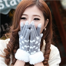 韩版秋冬针织毛线保暖触摸屏手套女防寒触点摸屏爱心毛边手套批发