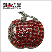 批发镶钻红苹果U盘颜色可按客户要求制作厂家直销价格优惠