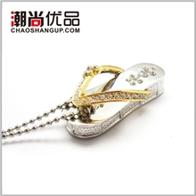 【U盘厂家】项链U盘水晶水钻小拖鞋u盘创意情侣U盘批发
