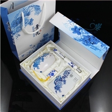 商务会议礼品套装青花瓷电源套装青花电源笔U盘鼠标四件套装