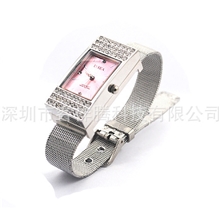 厂家直供批发女士镶钻手表U盘金属珠宝腕表U盘黑胶体手表U盘