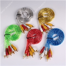 平头三对三透明中有色AV线材六头线音频视频线音响音箱连接线