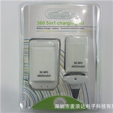全新XBOX360手柄充电电池+电池座充5合1套装4800毫安充电包