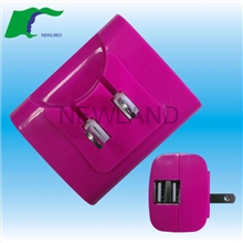 双USB折叠脚旅行充电器2A侧插脚美规USB充电器充ipadiphone.