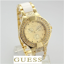 超低价手表批发GUESS外贸热销男士女士镶钻三眼钢带石英表