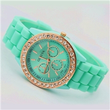 时尚镶钻色彩果冻geneva日内瓦硅胶手表厂家直销现货批发供应