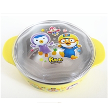 韩国进口儿童餐具批发正品PORORO小企鹅防滑底不锈钢盖碗汤碗大碗