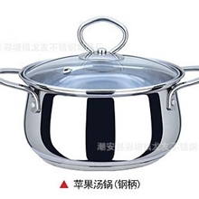 生产龙友不锈钢16CM苹果汤锅复底汤锅电磁炉锅粥锅玻璃盖