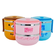 可爱轻松熊hellokitty猫不锈钢双层保温三层饭盒卡通学生便当餐盒