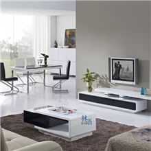 林语家居简约现代黑白烤漆茶几钢化玻璃可旋转茶几SCJ006