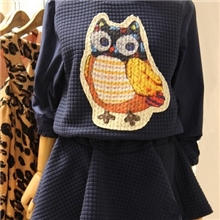 韩国东大门秋装新品名媛气质可爱猫头鹰方格收腰连衣裙#8193