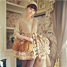 箐箐2013最新欧美立体小花朵针织镂空钩花拼接连衣裙#642