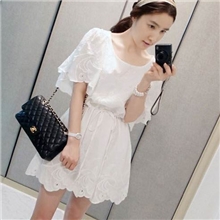 2013韩版女装秋新款清新名媛风刺绣花朵波浪边收腰连衣裙QL1-1232