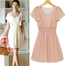 2013韩版夏季新款韩版女装荷叶边修身显瘦V领雪纺连衣裙批发Q1008