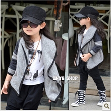 0577潮流童装批发秋冬款休闲款灰色拼接大翻领针织开衫/毛线外套