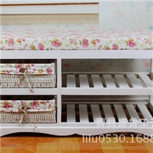 厂家批发田园风格实木白色换鞋凳收纳实木鞋架换鞋凳